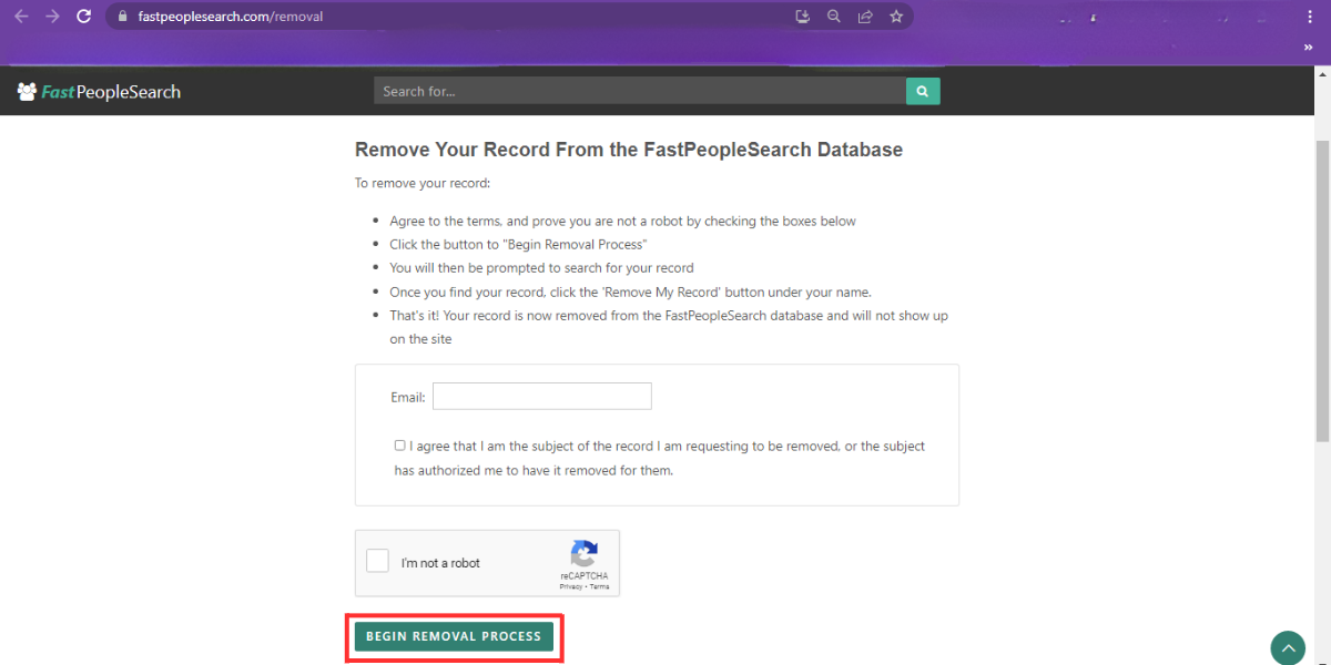 Begin Removal Process on Fastpeopleseach