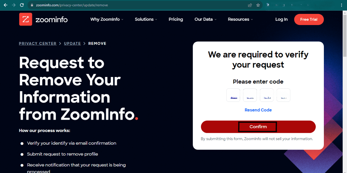 confirm on zoominfo