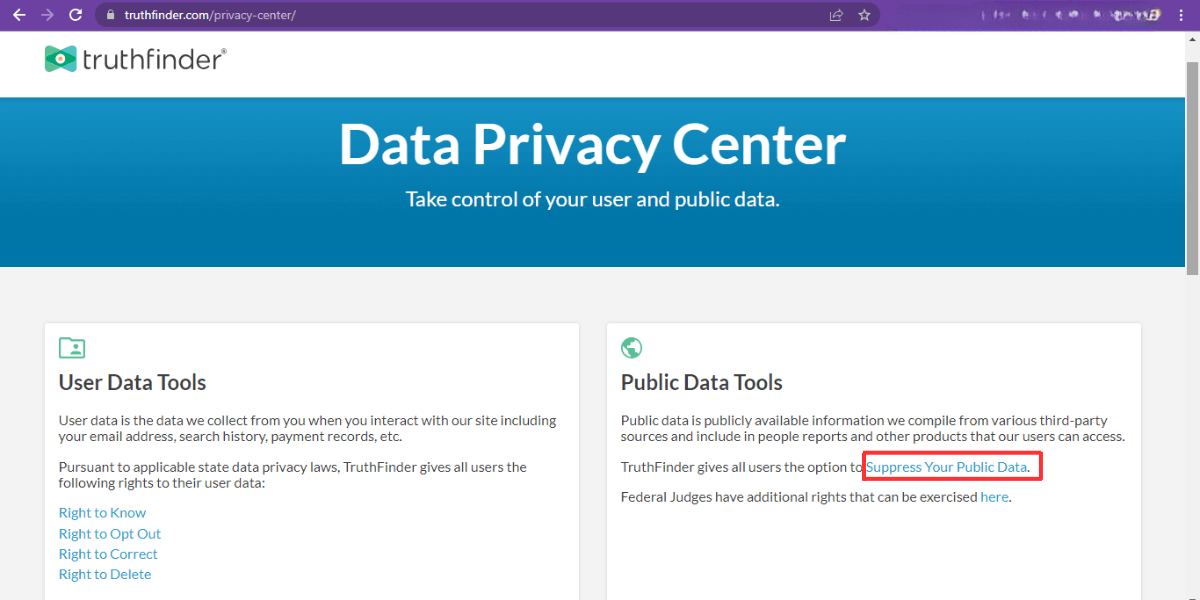 supress your public data on truthfinder